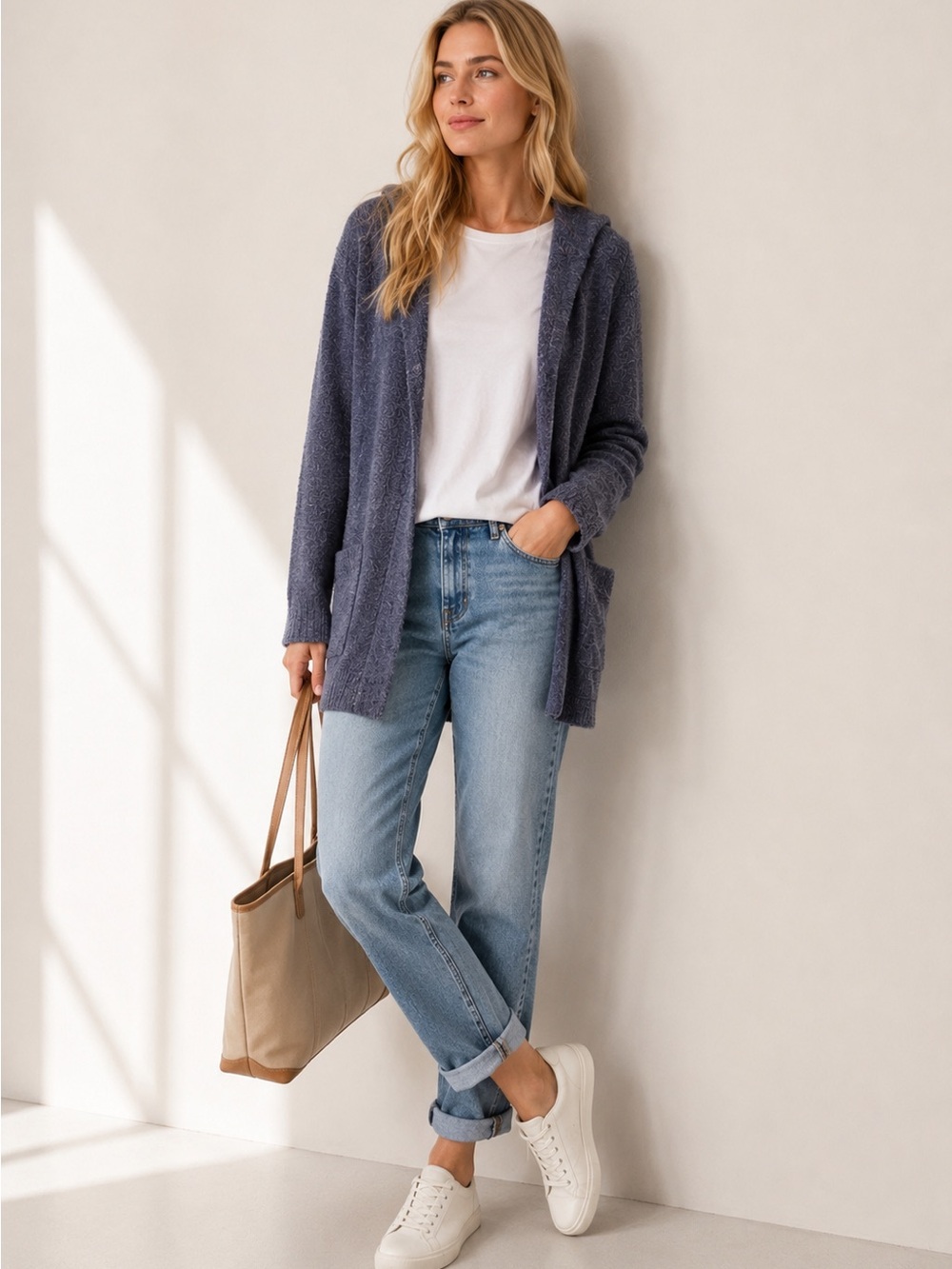 Barefoot Dreams CozyChic Lite Resort Cardigan with Hood Navy Size L